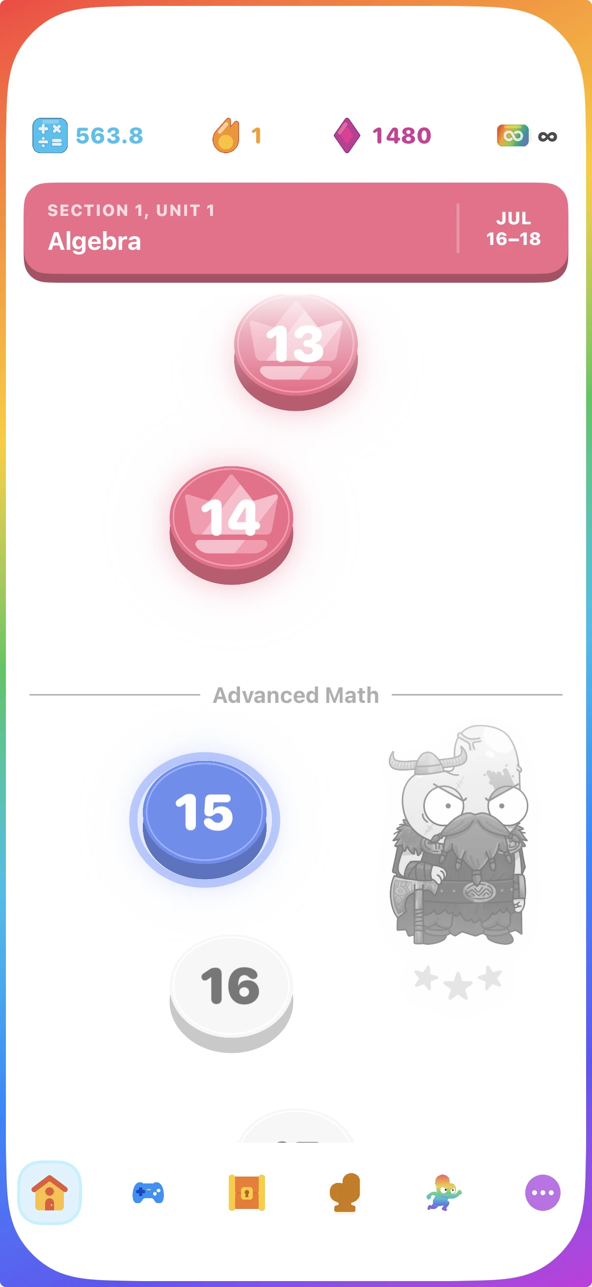 Brainblast home screen showing today's personalized level path